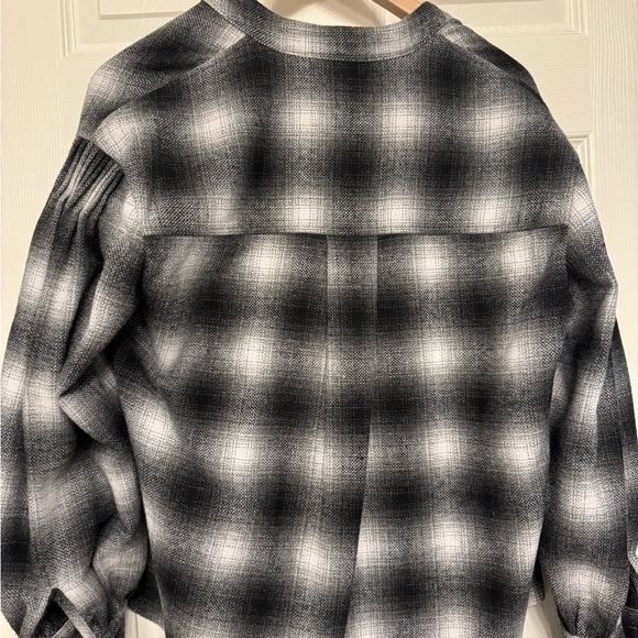 New -Rebecca Minkoff Size XS Black White Plaid Flannel Shirt Shacket Jacket - Picture 6 of 7